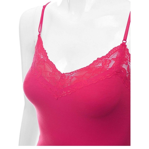 Camisole Lace Trim V-Neck Spaghetti Straps H Pink - Picture 2 of 4